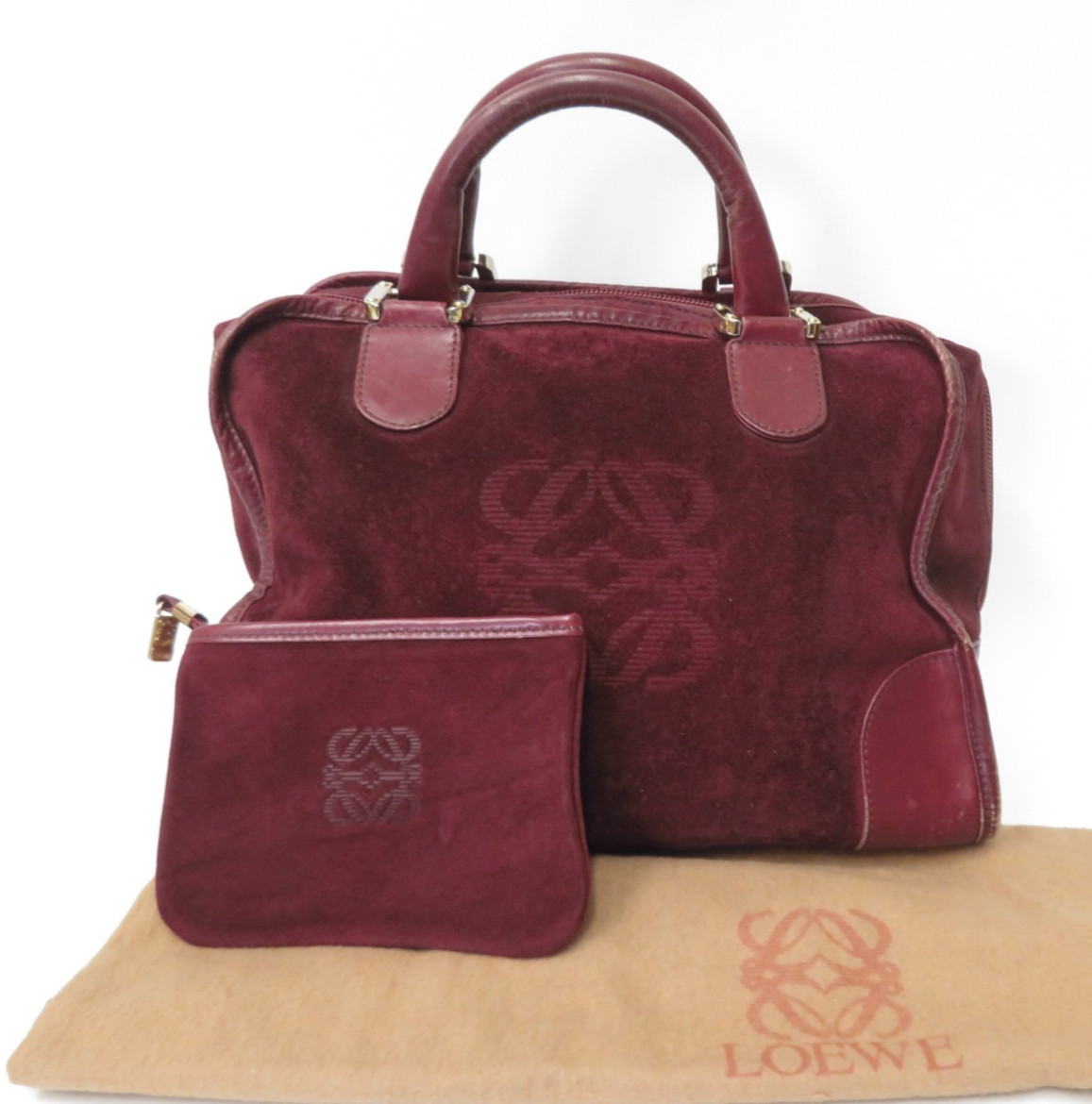 Authentic LOEWE Amazona 32 Suede Leather Hand Bag S#52678