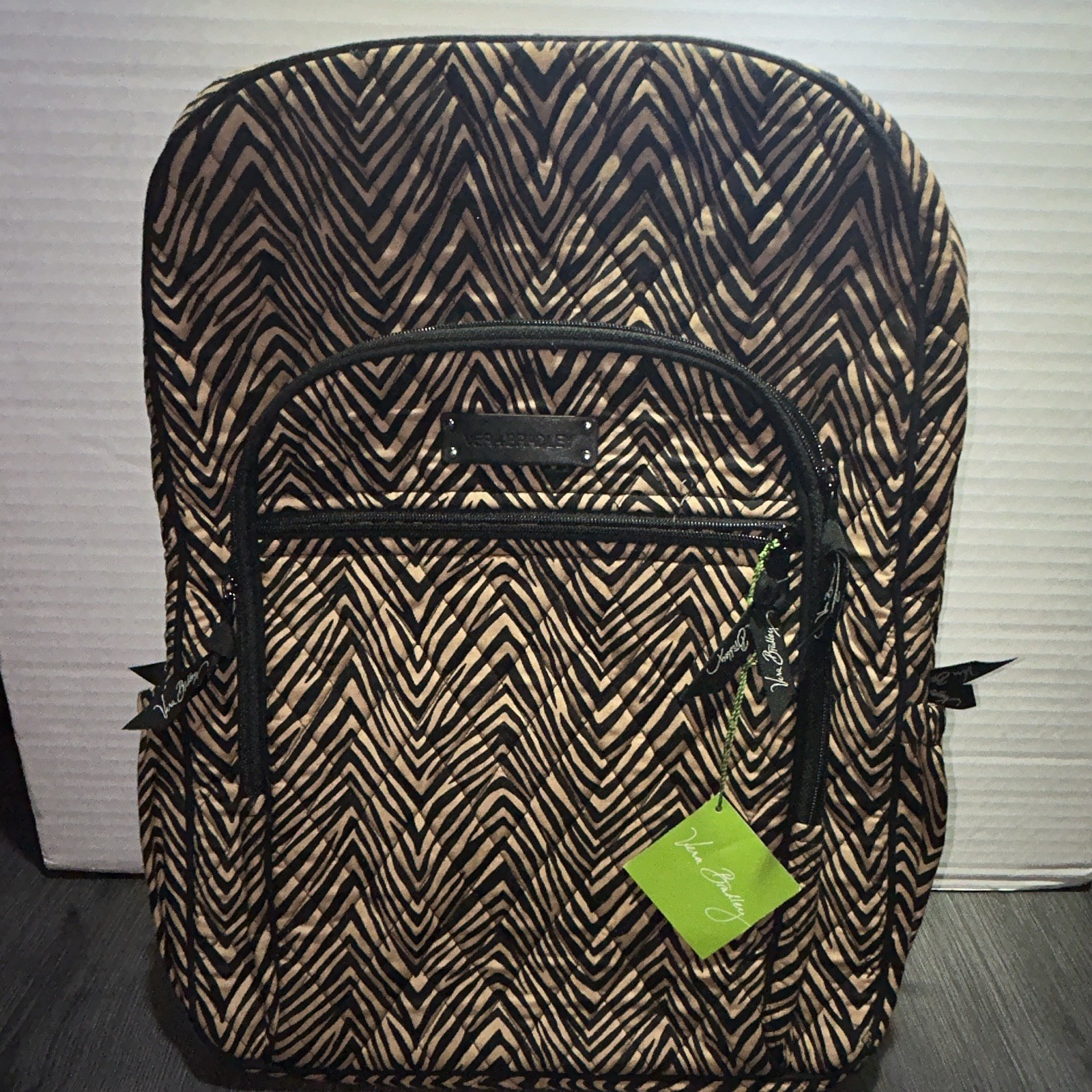 Vera Bradley Large Campus Backpack Zebra Print Black/Tan Zip Adjustable Straps