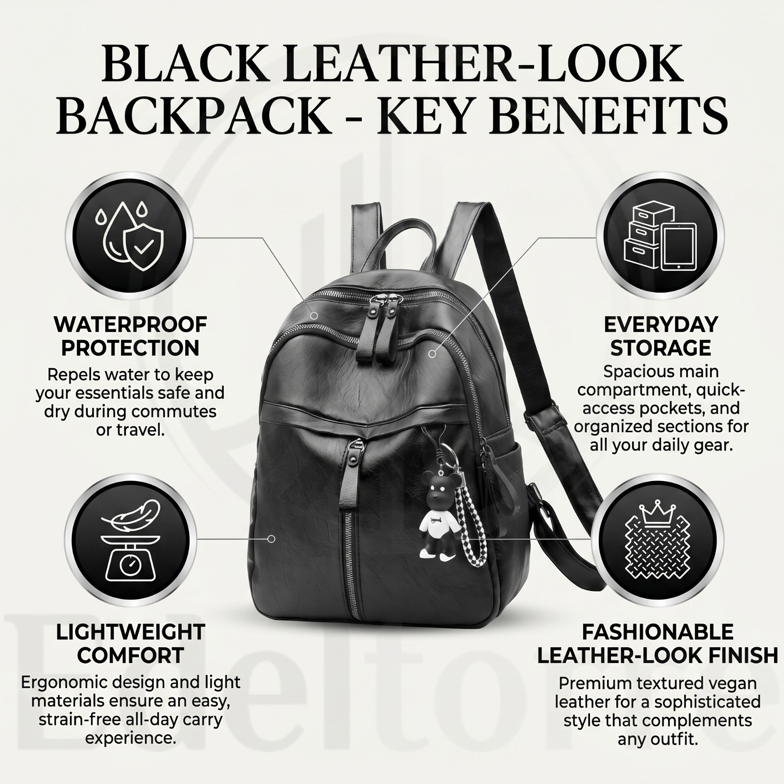 2 Pack Luxury Women’s Leather Backpack Waterproof Black PU Rucksack Daypack Bag