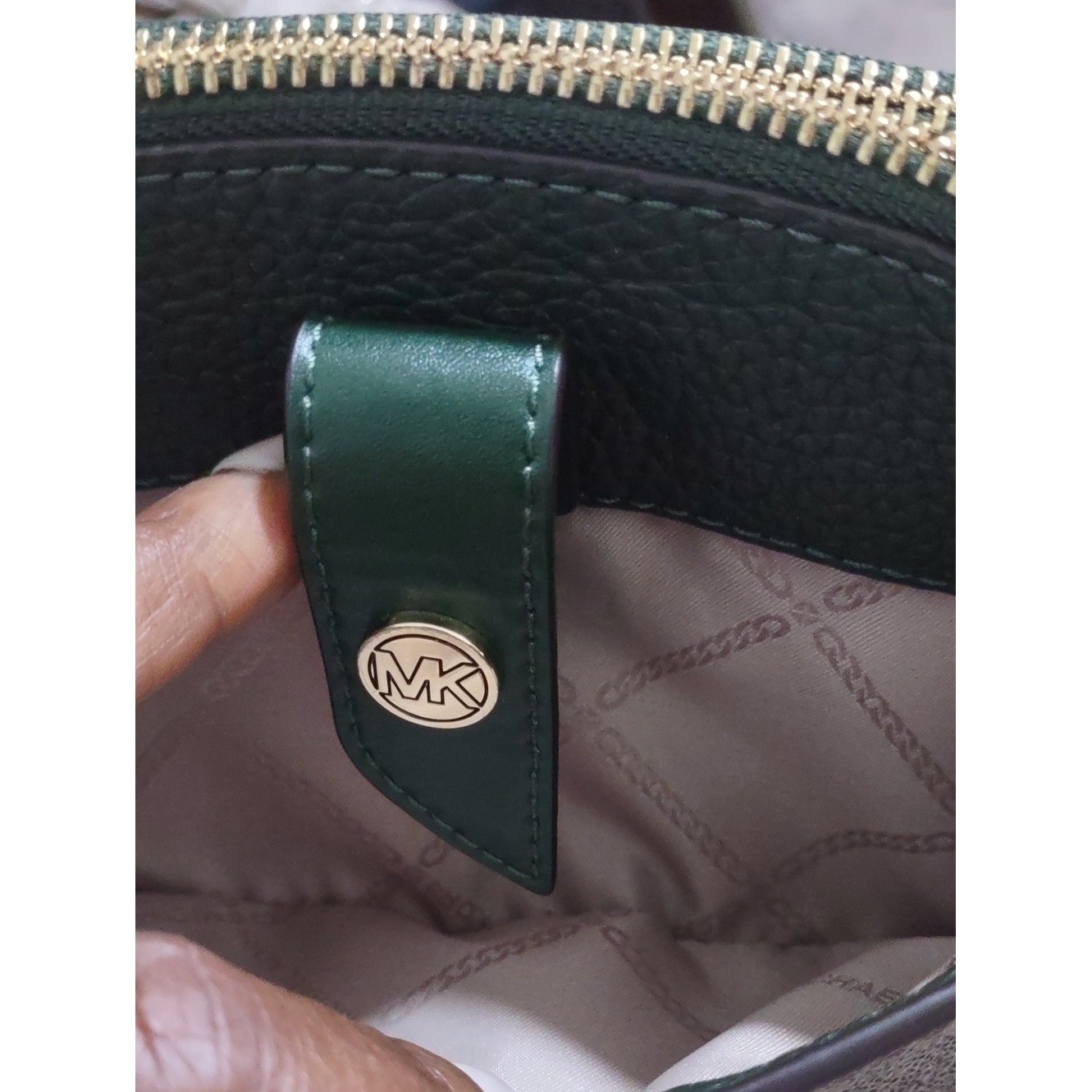 Michael Kors Brown Logo Crossbody with Green Trim Brand New