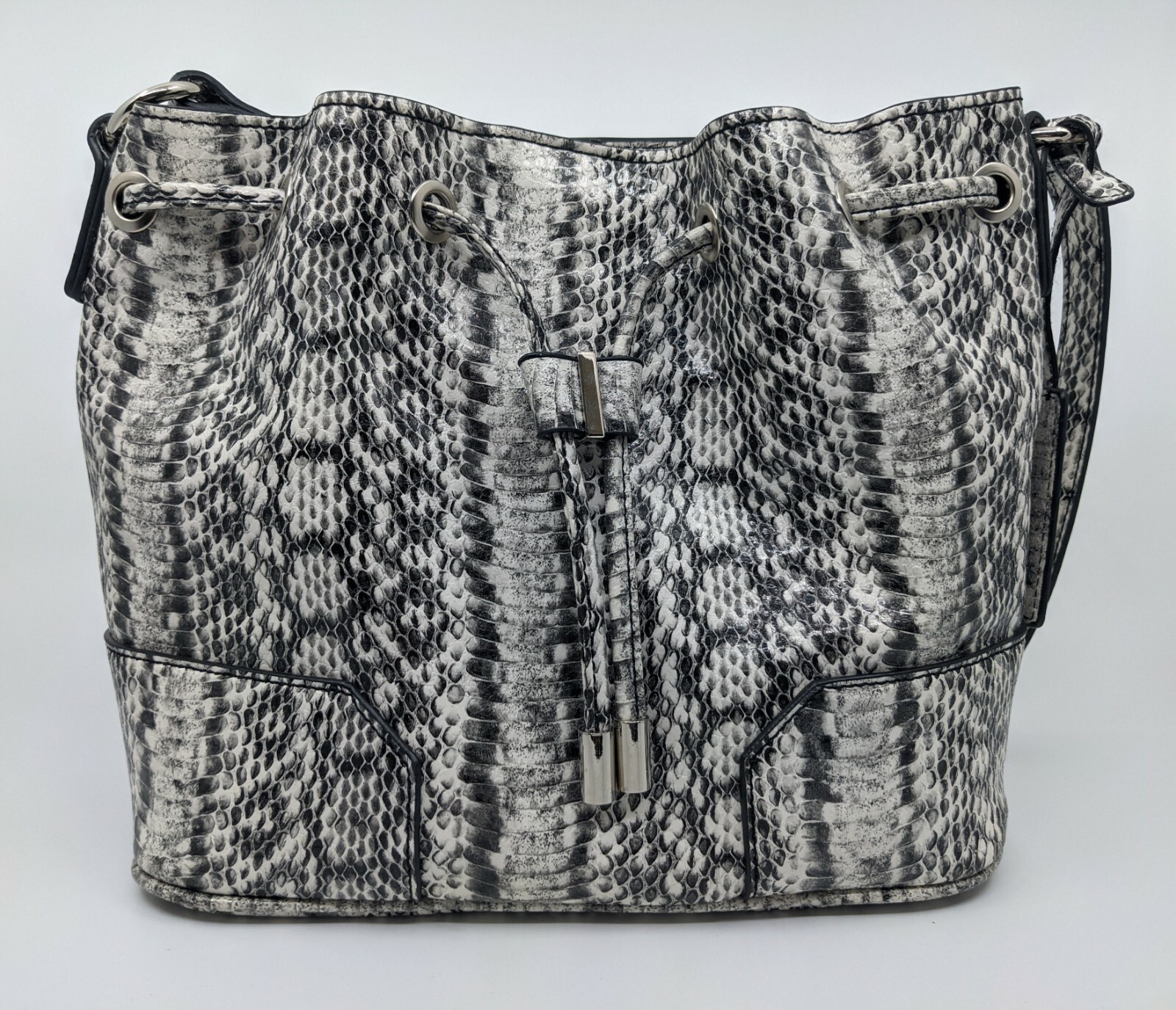 Nine West Reptile Print Drawstring Crossbody Bucket Handbag