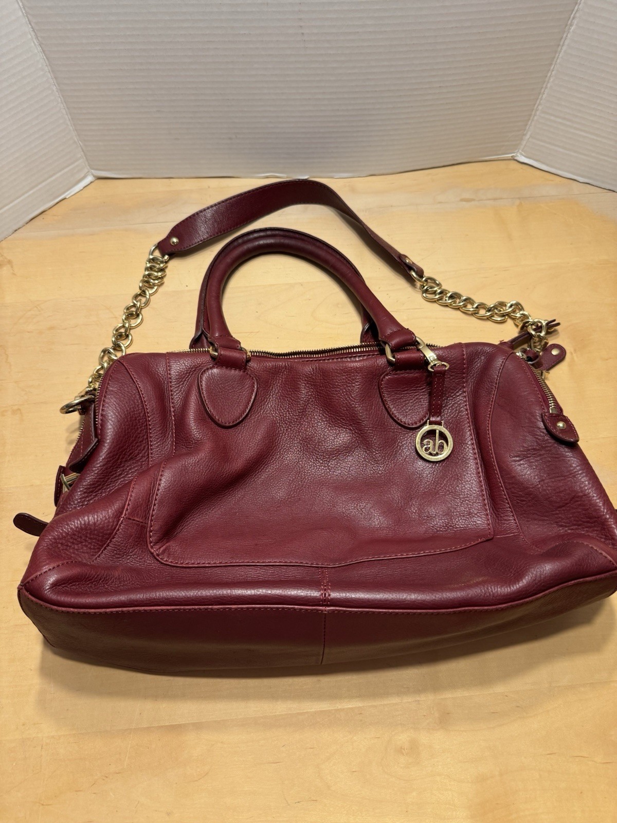 Brand New Audrey Brooke Burgundy Red Leather Three Compartment Handbag