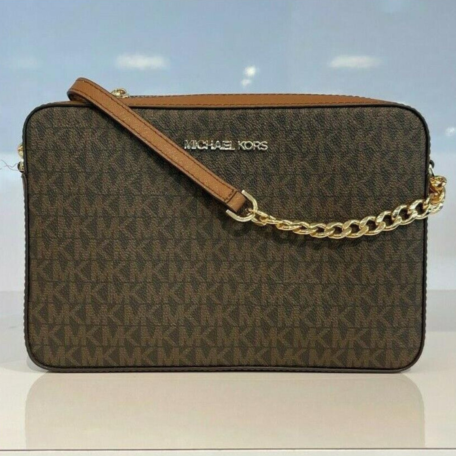 New Michael Kors Jet Set Item East West Shoulder Crossbody Bag MK Brown