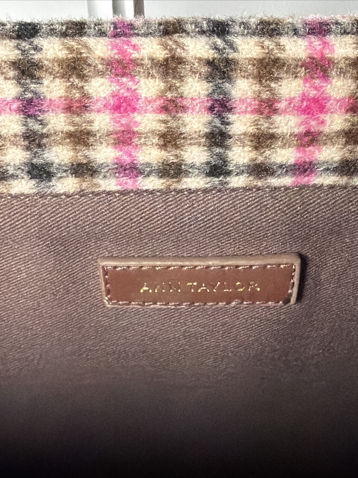 Ann Taylor Wool Blended Plaid Pattern Tote Shoulderbag 14x11x5