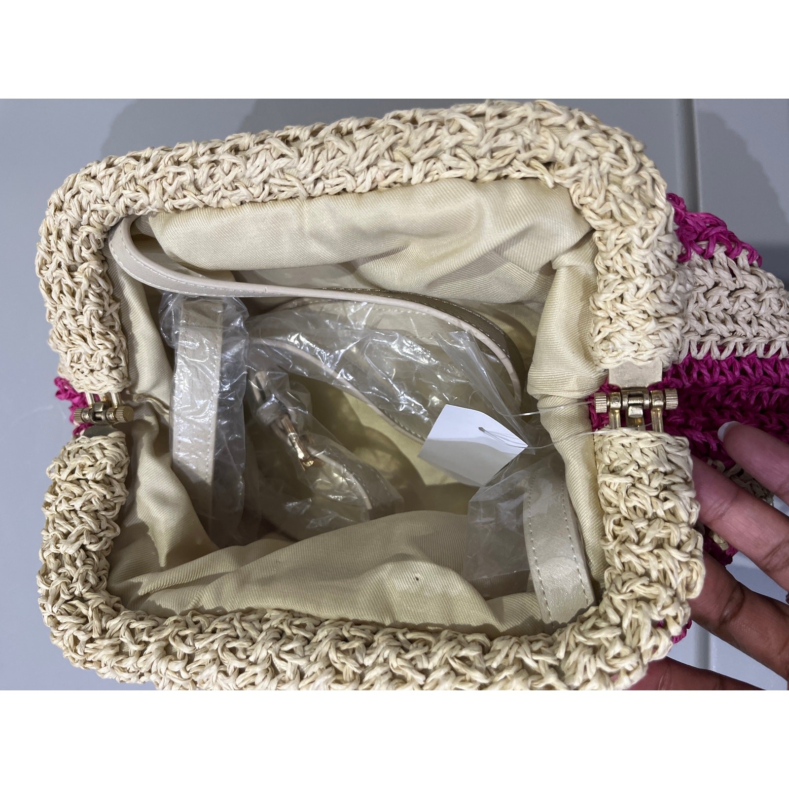 NWT Ann Taylor Loft Woven Straw Dumpling Handbag