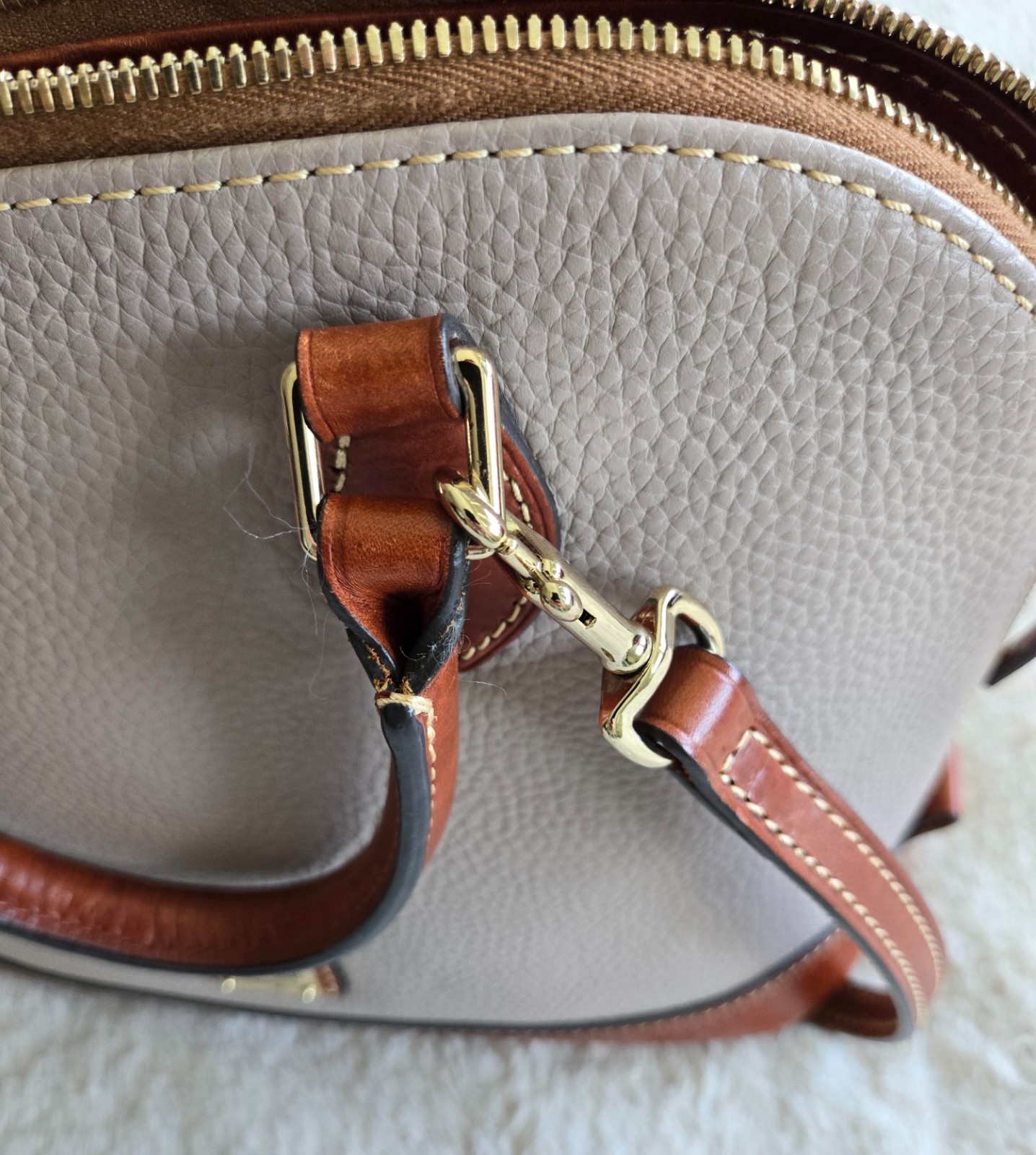 DOONEY & BOURKE PEBBLE GRAIN ZIP ZIP SATCHEL HANDBAG in TAUPE with BLUE DUST BAG