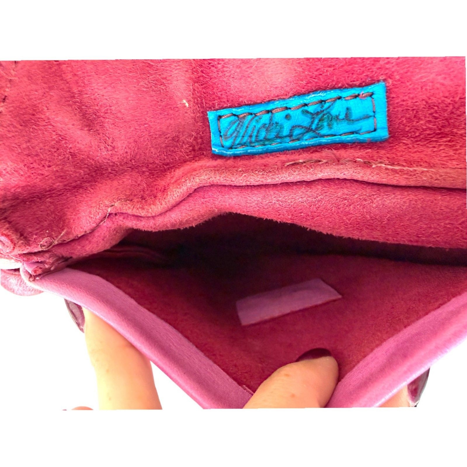 Vicki Love Leather Artisan Crafted Pink Purple Fringe Crossbody Purse Handbag