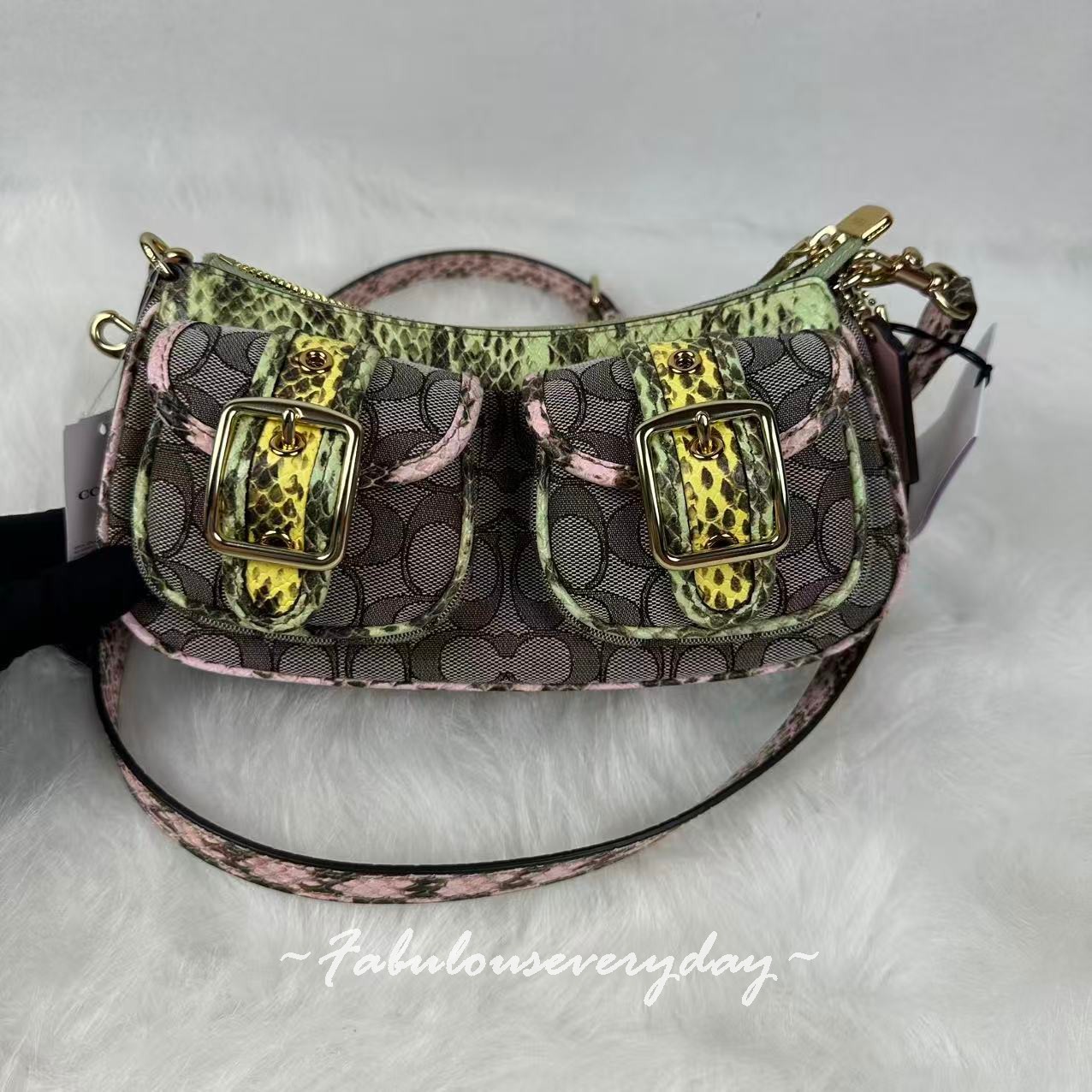 Coach Ashton Shoulder Bag Signature Jacquard Snake Embossed Leather/Oak CDW50