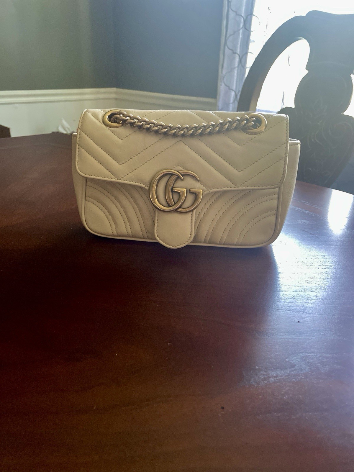 Gucci GG Marmont Matelasse Shoulder Bag Mini White Leather/Suede Authentic