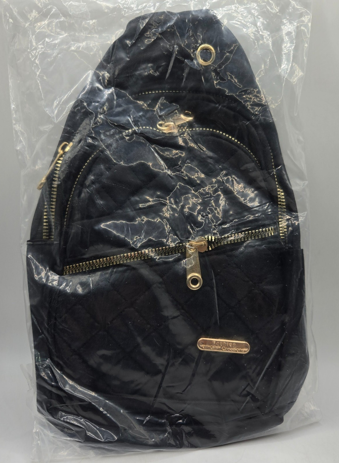 Single Strap Crossbody Backpack BLACK/GOLD Quilted Fashion Jingpin Creations New