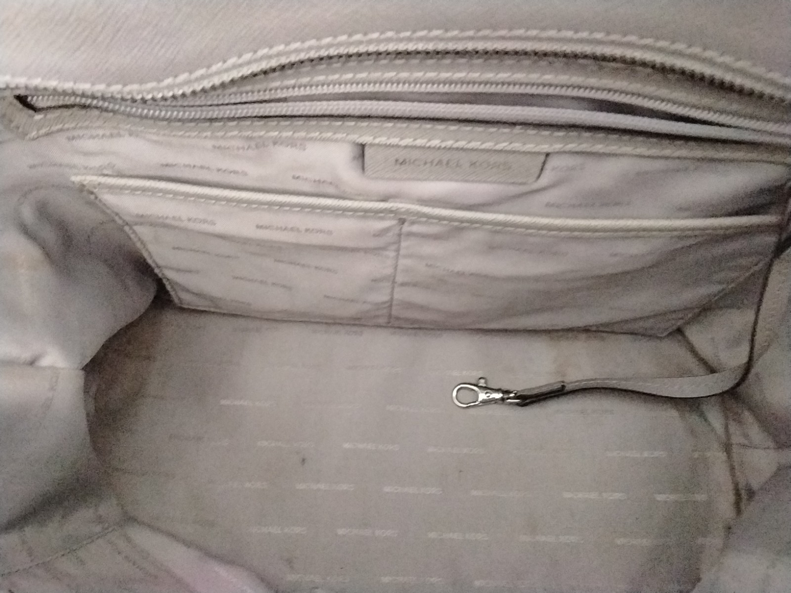Large Michael Kors Jet Set Travel Embellished Leather Tote, Purse Pearl Gray