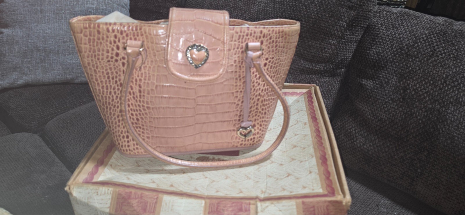 BRIGHTON Vintage Beige Snakeskin Top Handle Tote Bag Handbag Purse Shell EUC