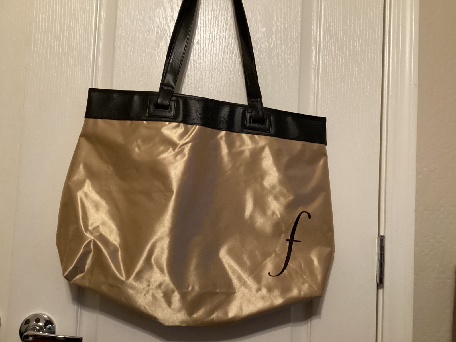 Fredericks Of Hollywood Xlarge Gold Tote w/ faux leather, Excellent, Never Used