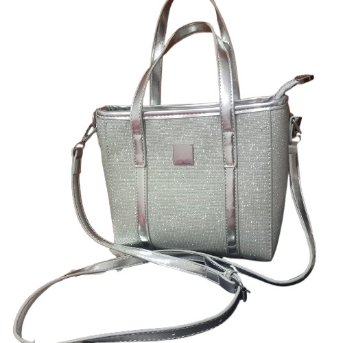 Silver Glitter Tote Bag, Metallic Sparkly Shoulder Purse, Trendy Crossbody Bag