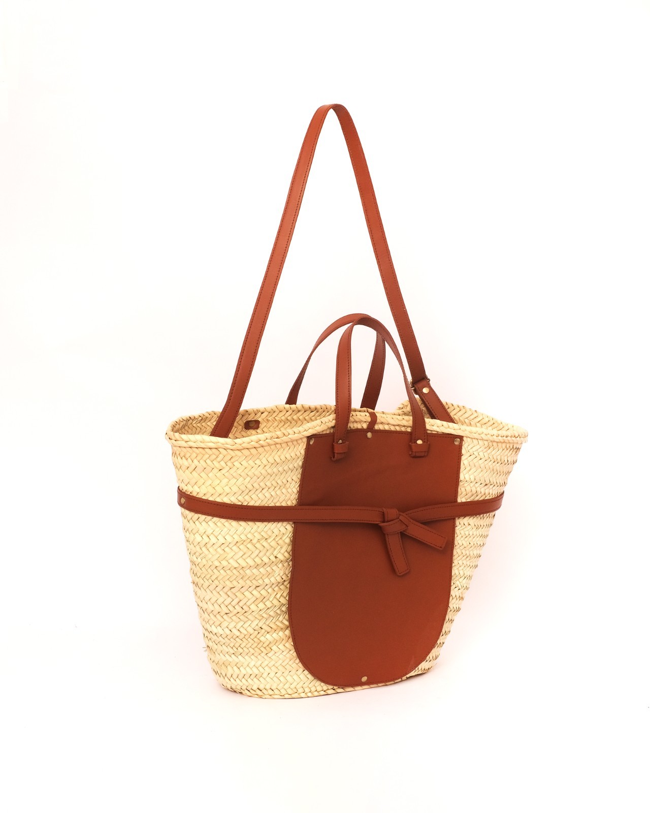 Straw Basket Bag with Leather Handles – Moroccan Beach Handbag Tote