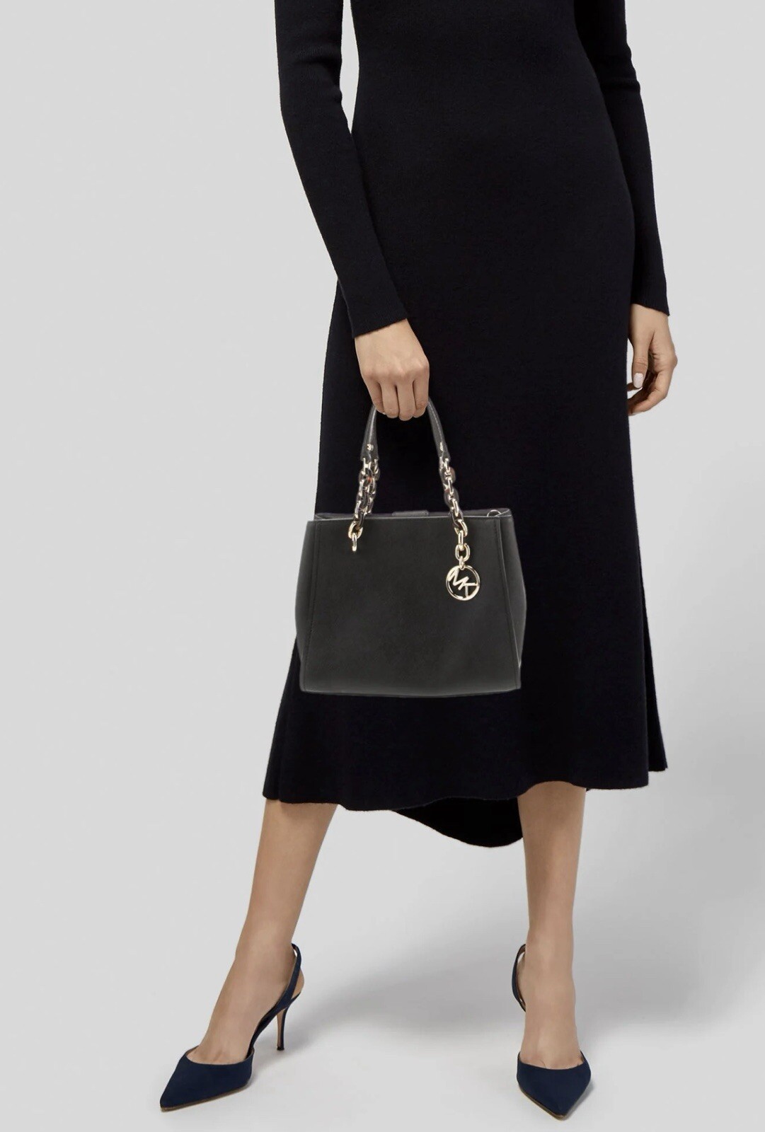 MICHAEL KORS SUSANNAH Medium Safiano Black Leather Satchel Bag / Crossbody. $348