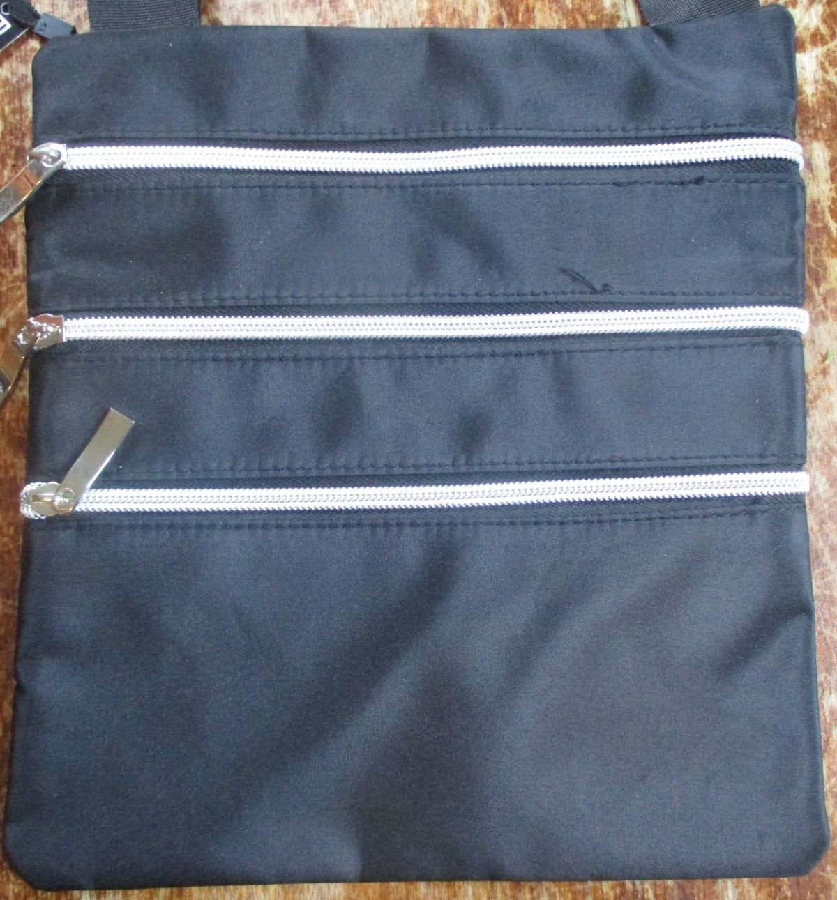 B Iconic black 4 zipper Cross Body Bag (approx. 9.5 x 8.75 in) shoulder strap 24