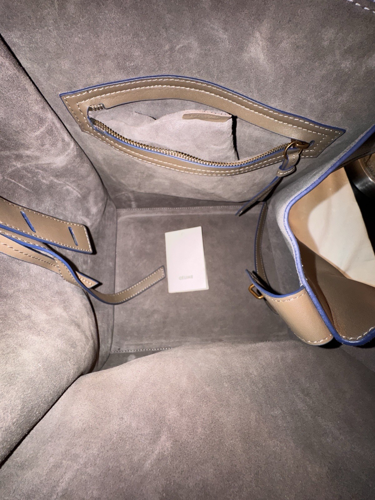 CELINE Taupe Medium Leather Phantom Luggage Tote Bag