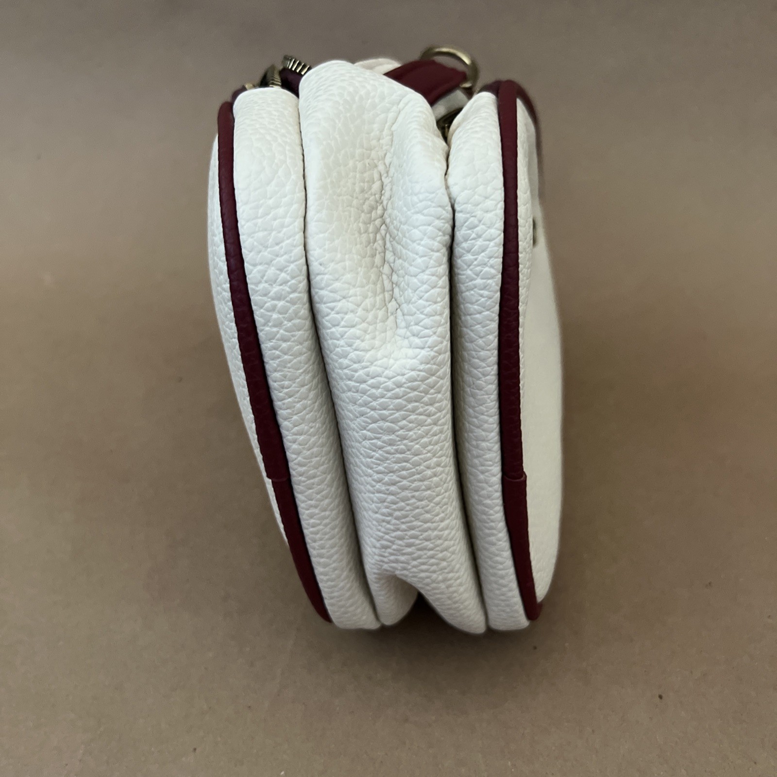 Women’s Ivory Bag with Maroon Adjustable Strap Pebbled Texture Gold Bee Accent