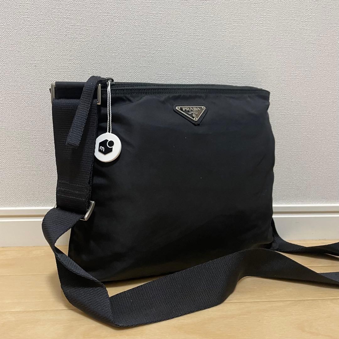 Authentic PRADA Nylon Shoulder Bag Black 28cm x 24cm Slight Used