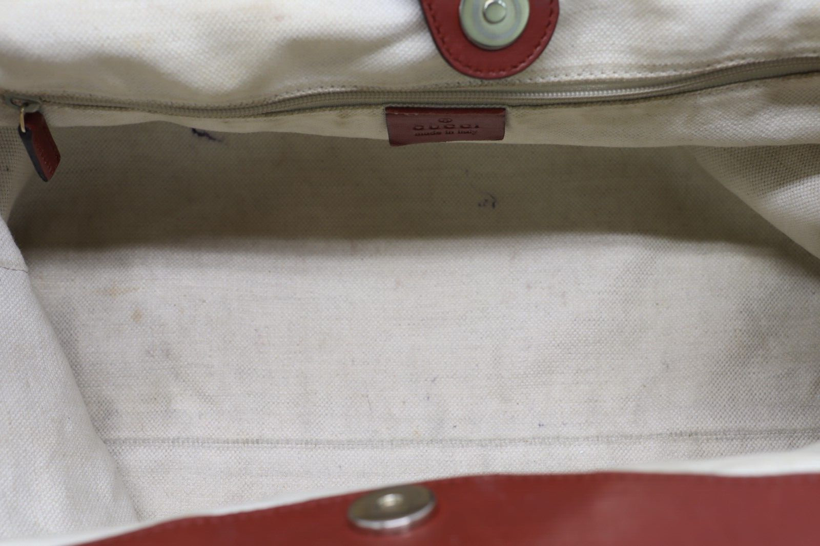 GUCCI Sukey Tote Bag GG Beige Canvas & Red Leather Lining/Handle Good Condition