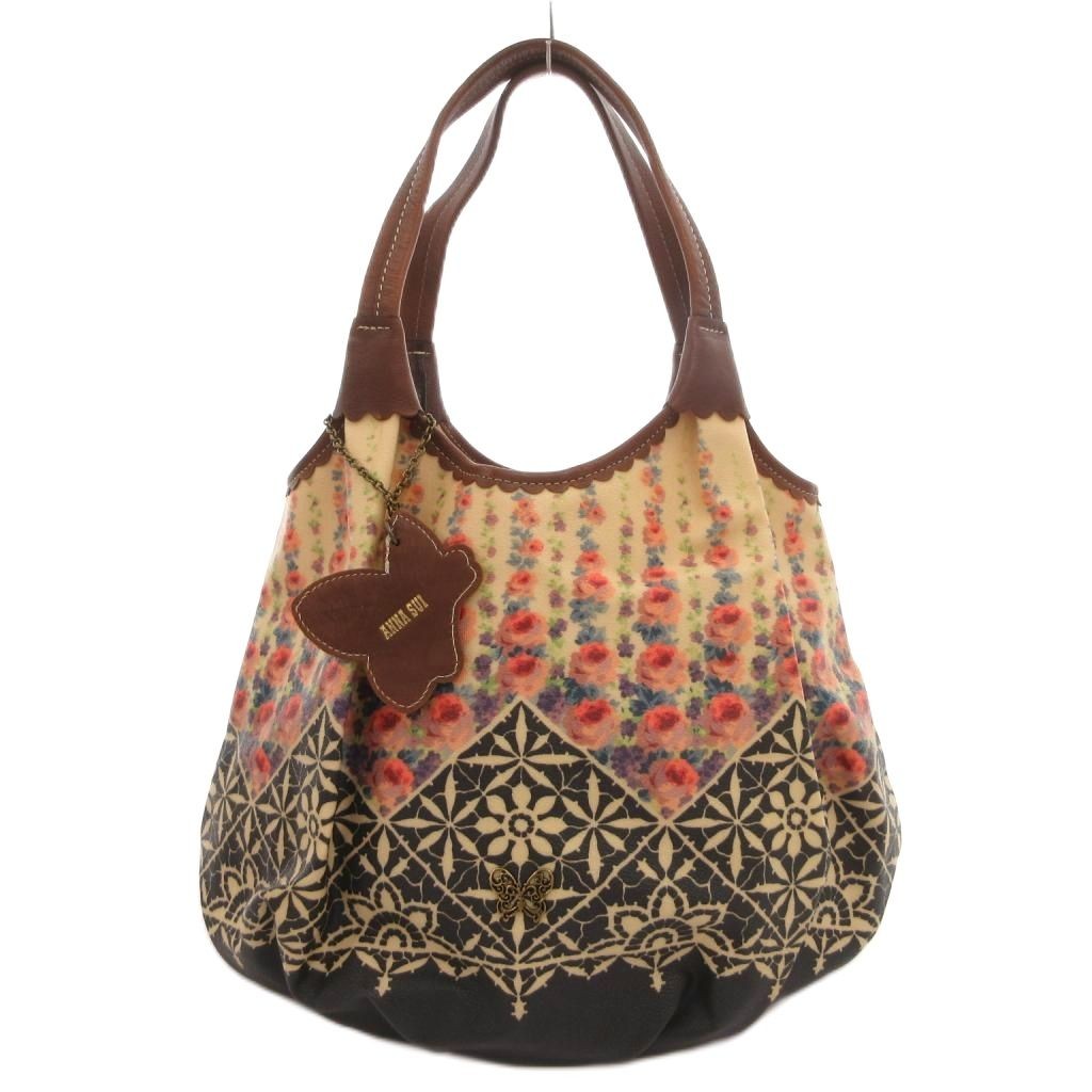 Anna Sui Tote Bag Brown PVC Leather 27cm x 14cm AB Condition