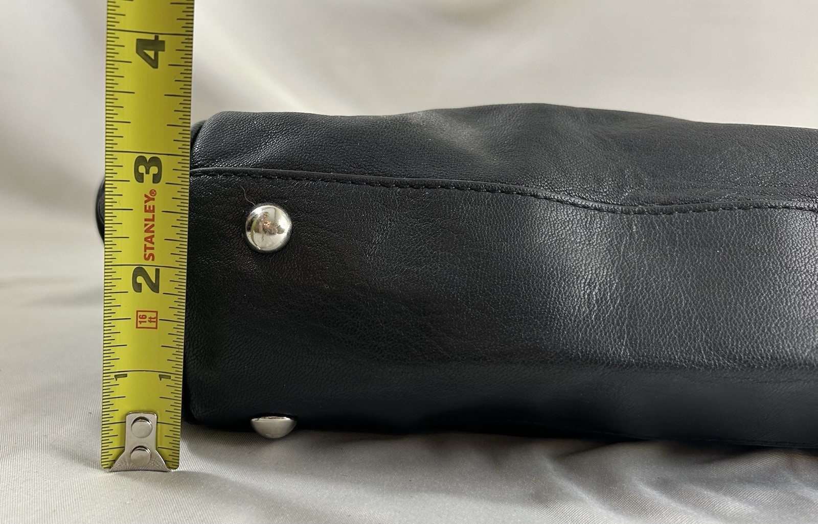 Perlina Black Natural Leather Hand Crafted Shoulder Bag Purse Zipper Large READ