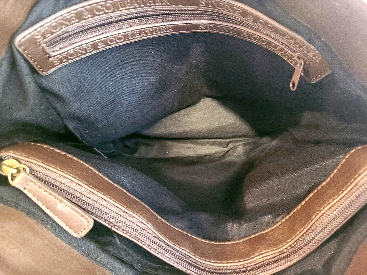 Stone & Company Leather Purse Shoulder Bag 2 Tone Brown Double Handle W/ Pockets