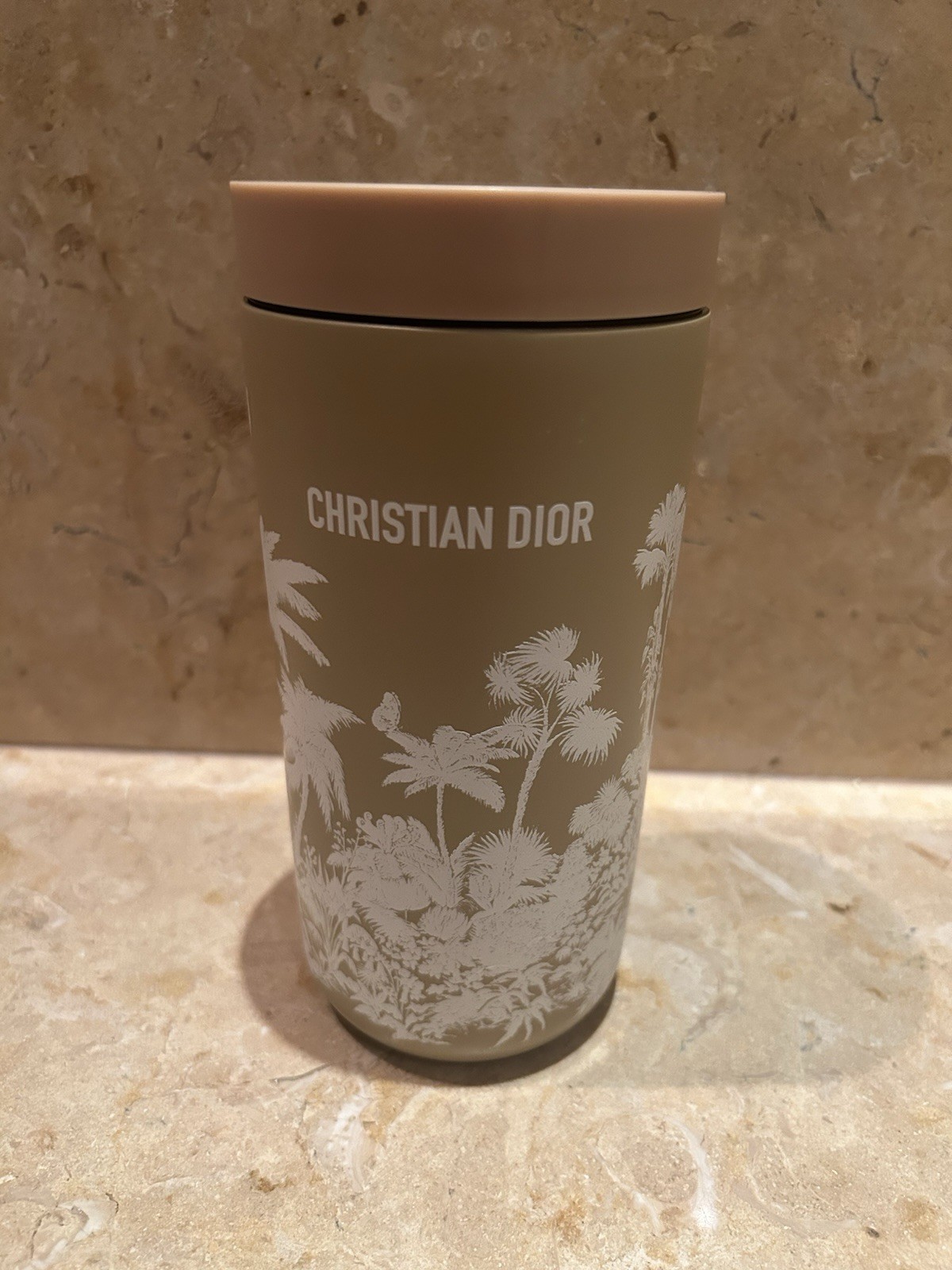 Christian Dior Travel Mug Beige Toile de Jouy Palms Stainless Steel