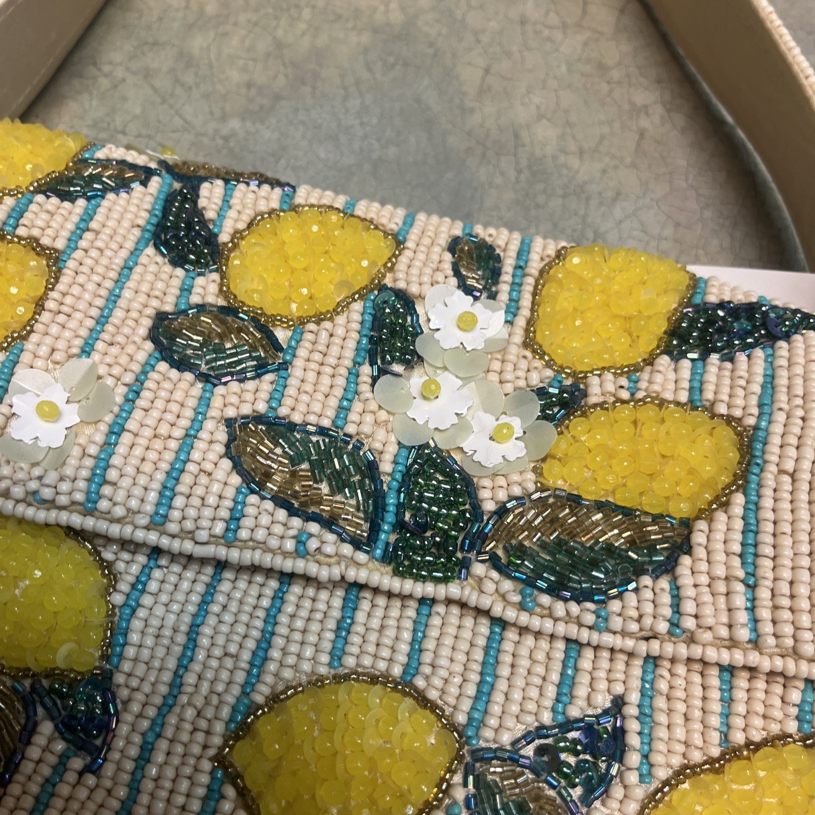NWT Handcrafted Made In India Lemon Beaded Bag first edition rare w/bag charm