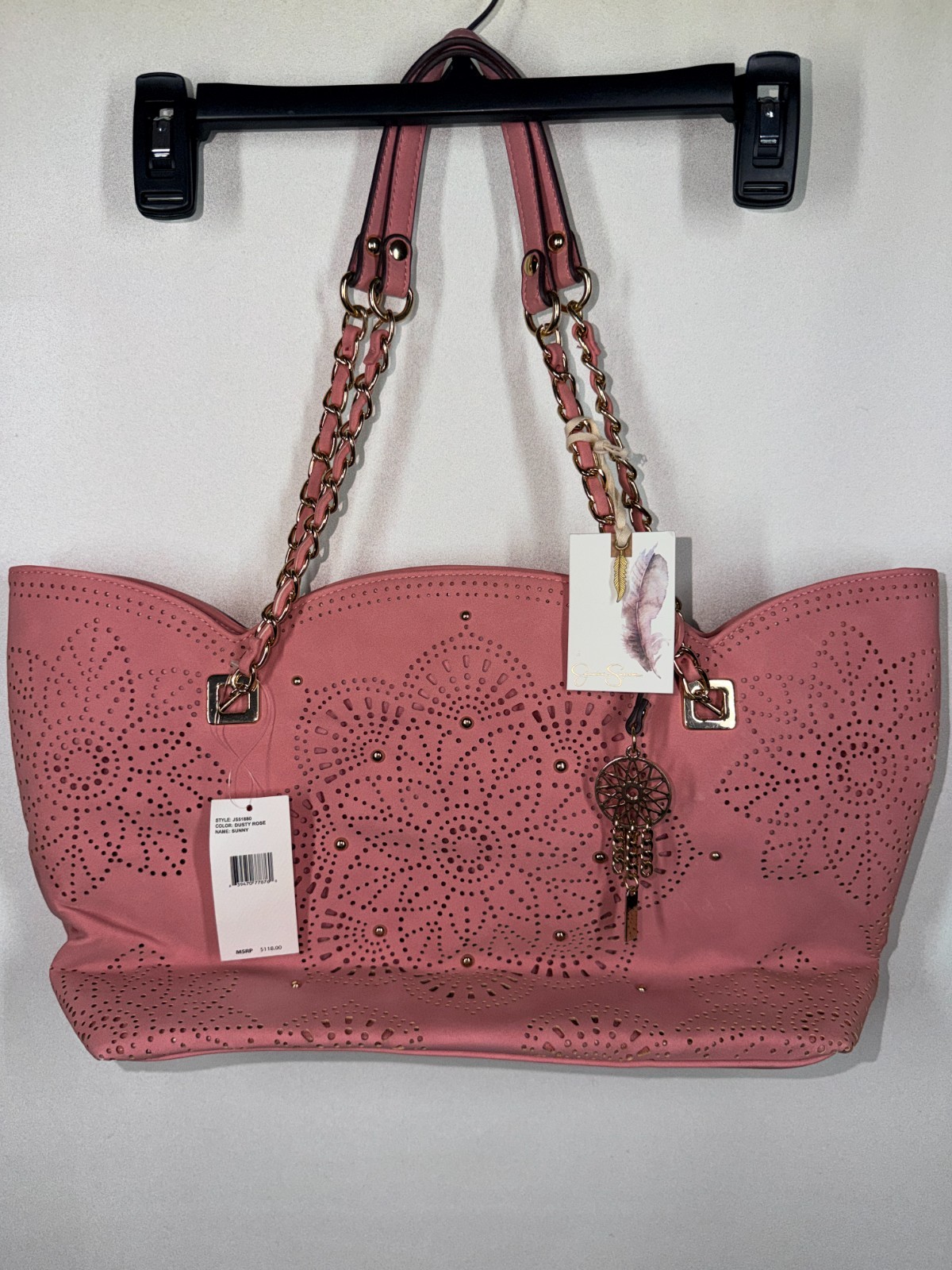 Jessica Simpson Large Pink Suede Like Faux Leather Shoulder Tote Bag Purse New