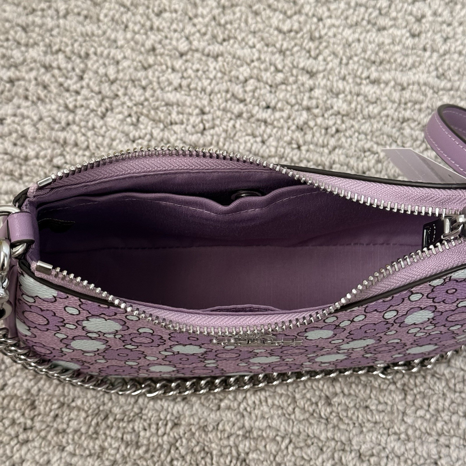 NWT COACH Teri Mini Crossbody Bag w/ Floral Print CBG64 Silver/Lily Multi Violet