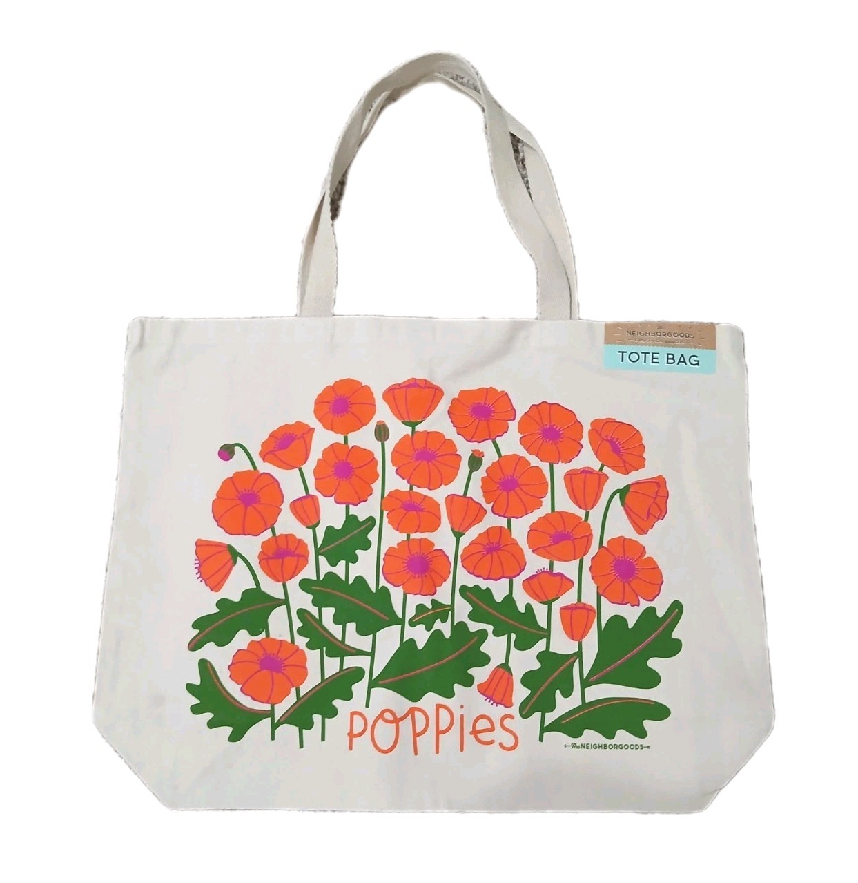 The Neighborgoods 100% Cotton 20″x14″x5½” Beige Poppies Tote Bag