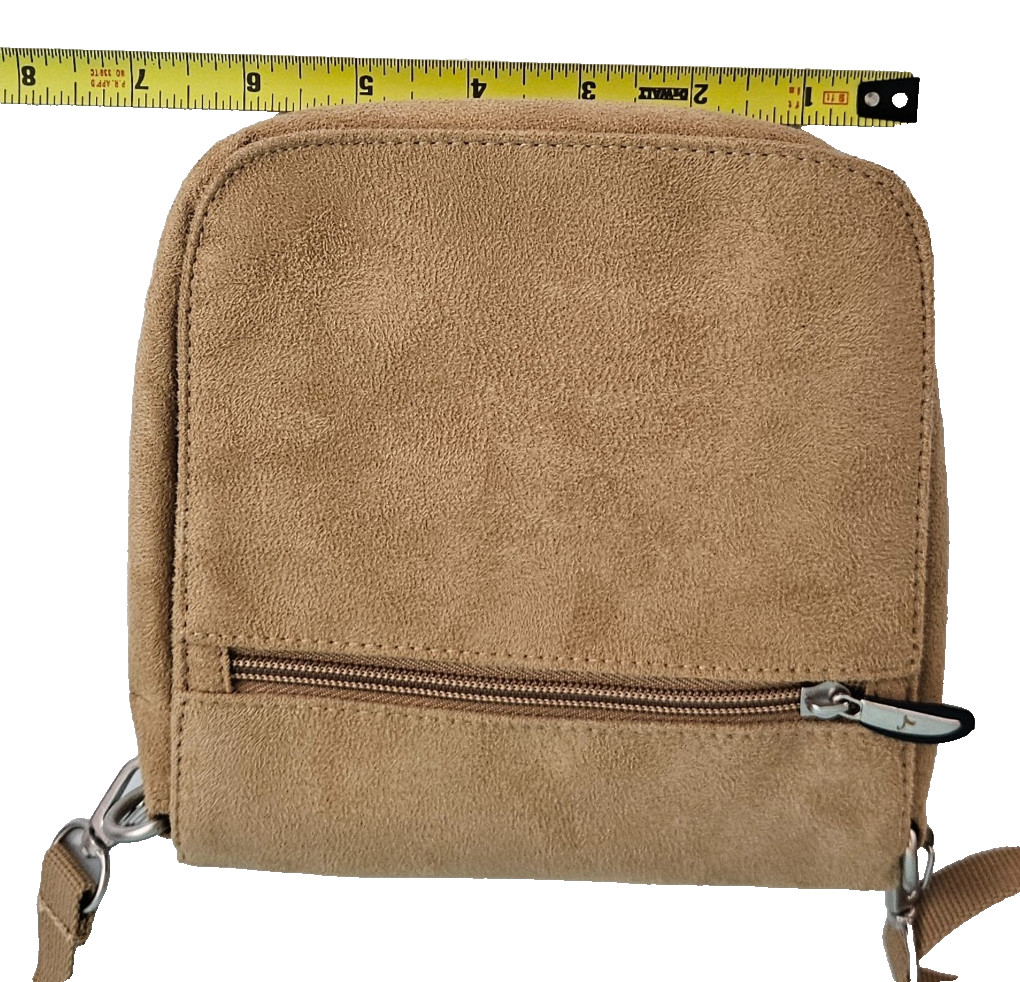 Travelon Crossbody Bag Travel Organizer Microsuede Passport Wallet Mirror Tan