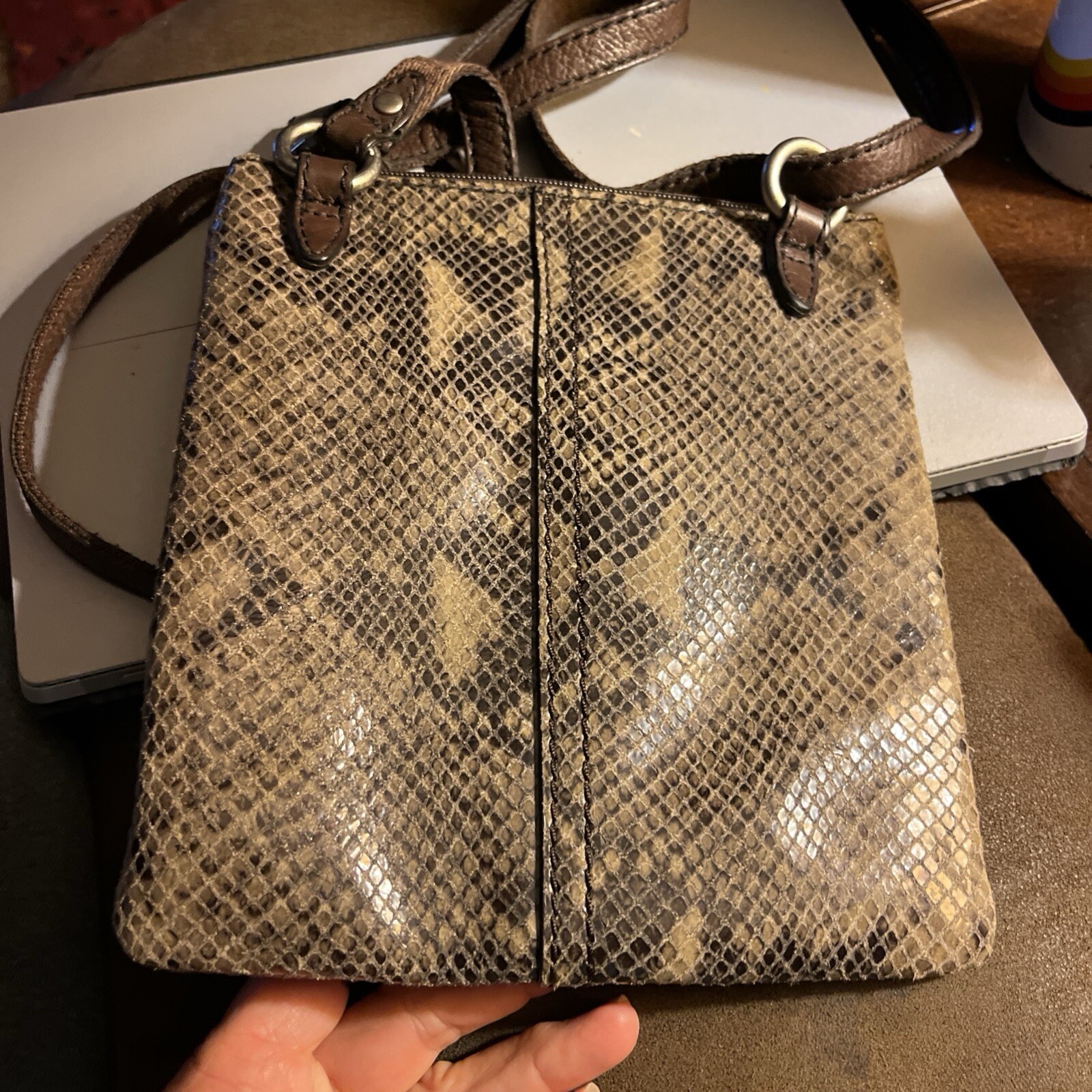 Fossil Maddox Mini Snake Skin Cross-Body Bag ( 8.5” x 2.25” x 5” x 22” )