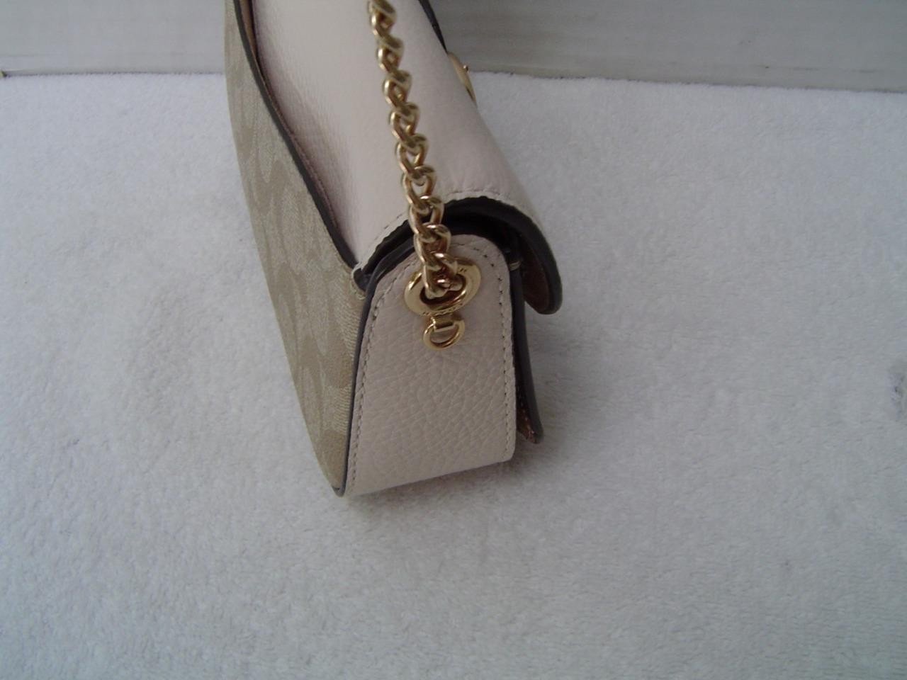AUTHENTIC COACH KLEO LIGHT KHAKI SIGNATURE AND LEATHER CROSSBODY #CA441 EUC/LN