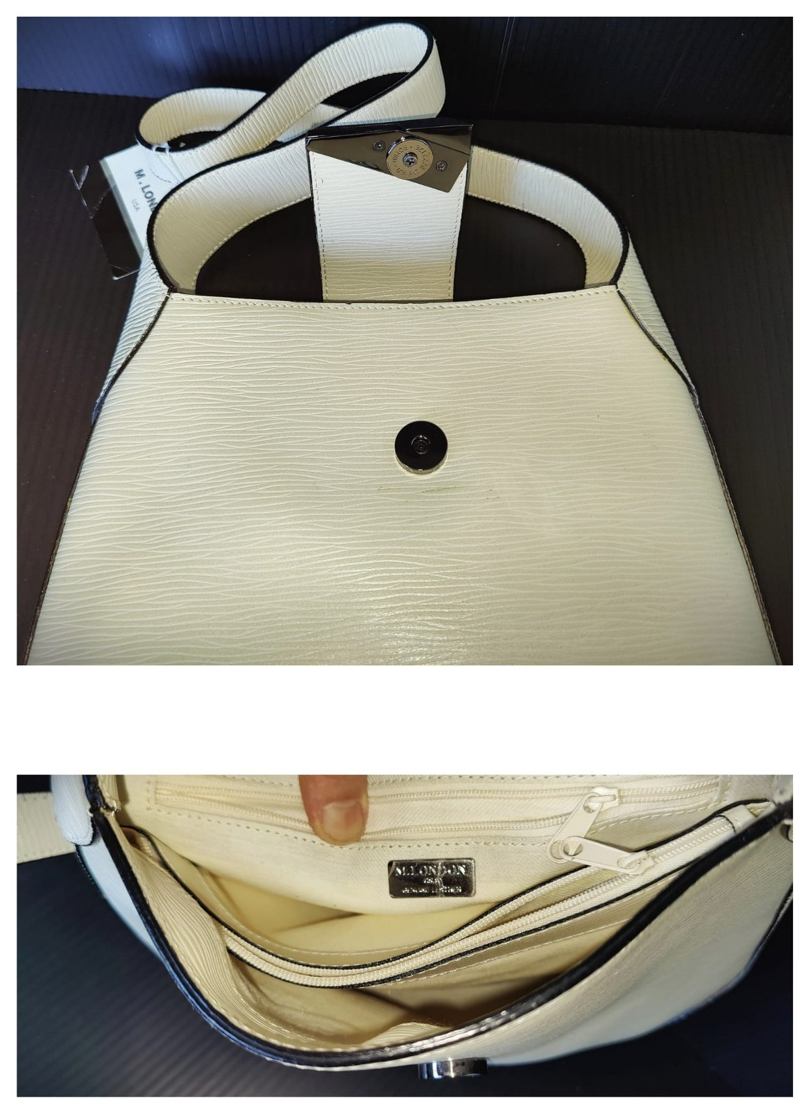 M. London USA Shoulder Bag Hangbag with Wallet Leather Bone Color New with Tags