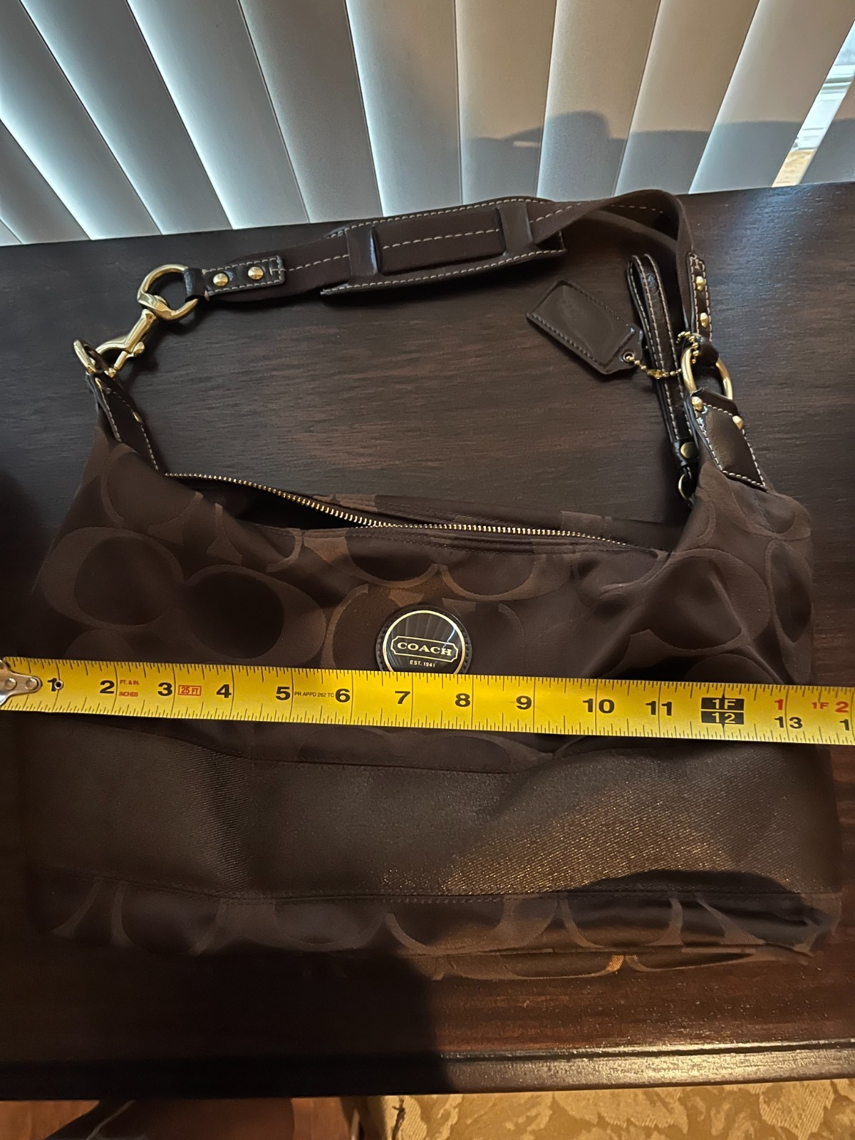 Rare Chocolate Brown Coach Canvas Shoulder Bag Purse Handbag Gold Hardware