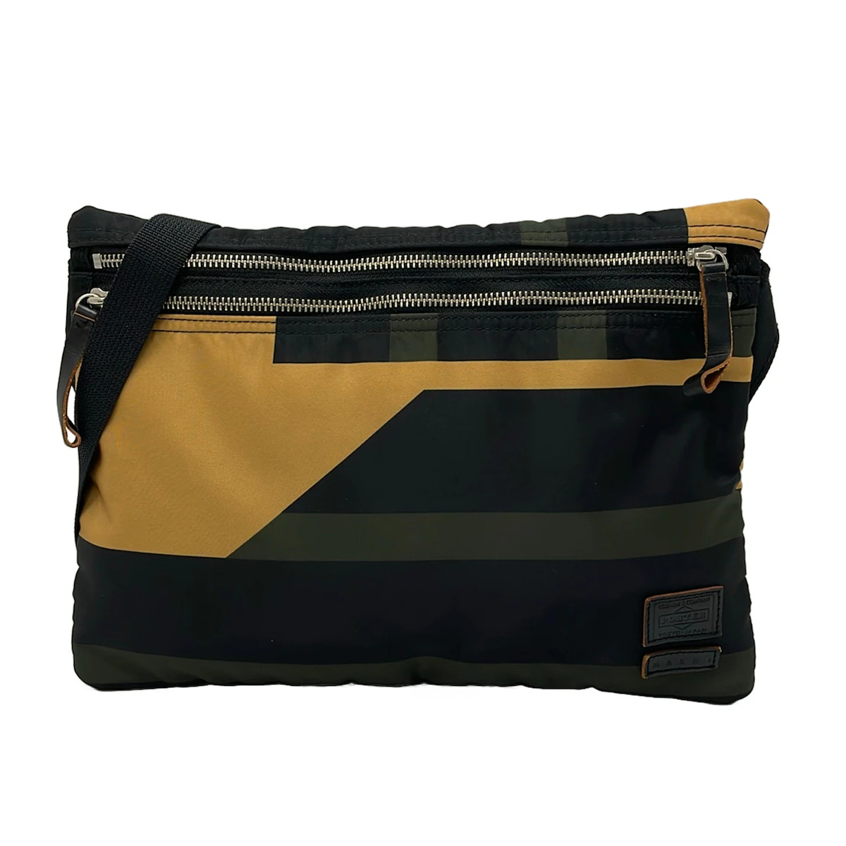 Porter /Yoshida Black Khaki Yellow Nylon Shoulder Bag