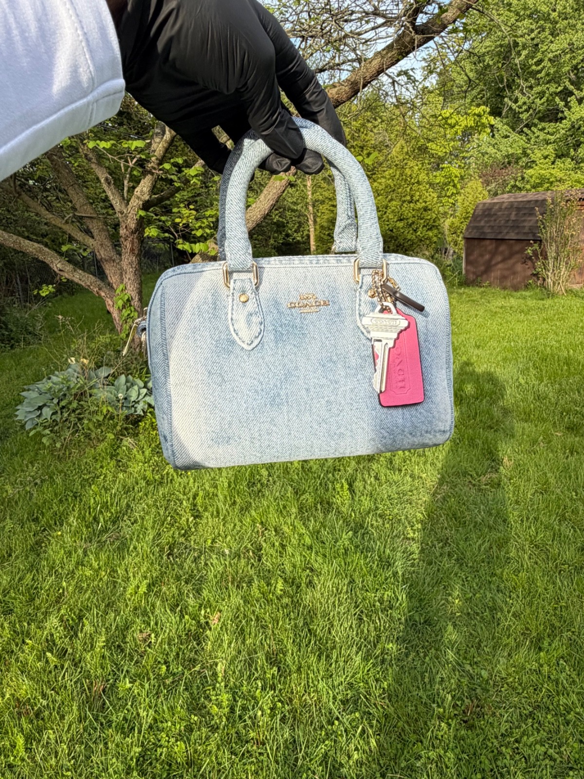 Coach NWT Mini Denim Rowan Bag in Loved Denim Crossbody CDY30 Sold Out W/Charms