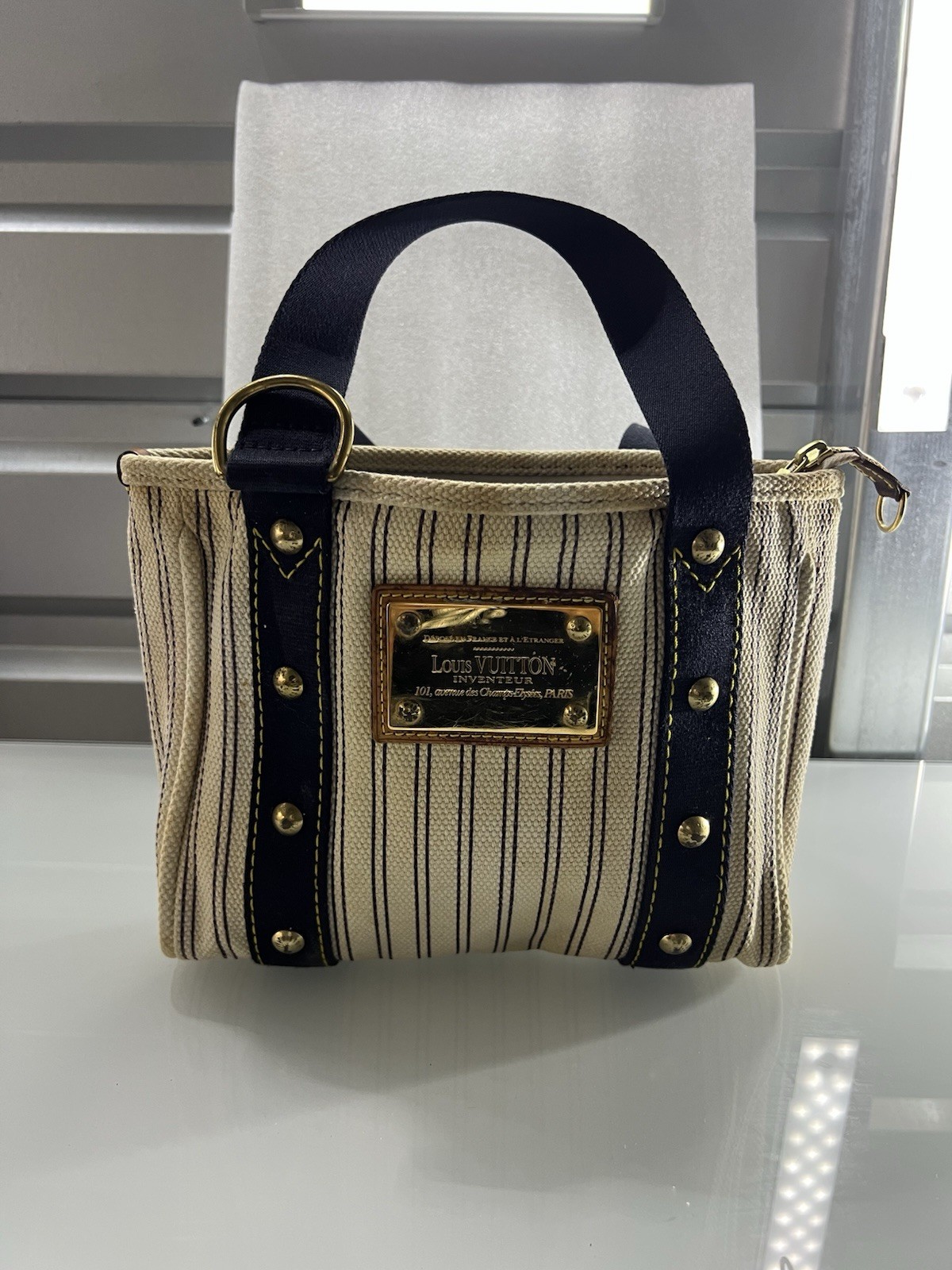 Louis Vuitton Antigua Cabas PM Tote Bag M40134 Navy/White FL1037 (Read Details)