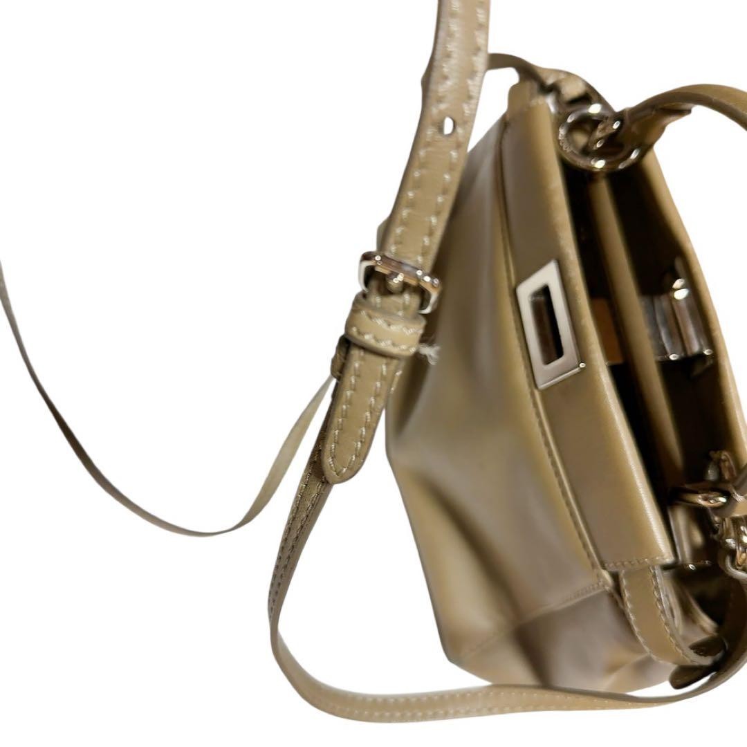 FENDI Mini Peekaboo 8BN244 Beige Lambskin Leather 2Way Shoulder Handbag