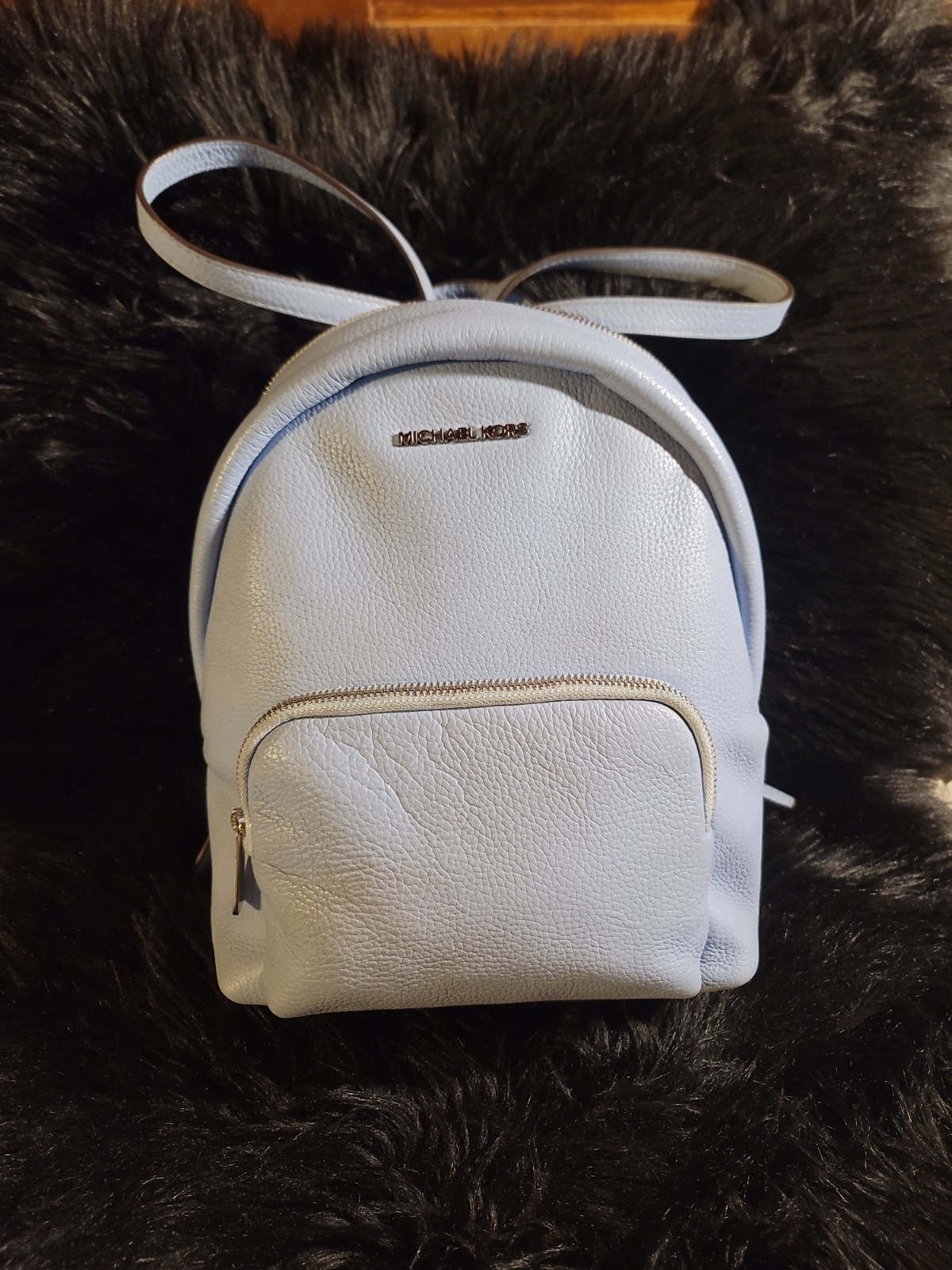 Michael Kors Erin Pebbled Leather Backpack In Sky Blue 12.5″x12.5×5″