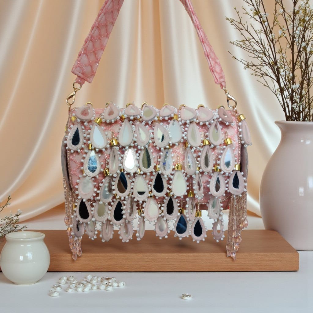Evening Clutch Flap Bag Purse Wedding Party Prom Boho Handbag Side Mirror Tassel