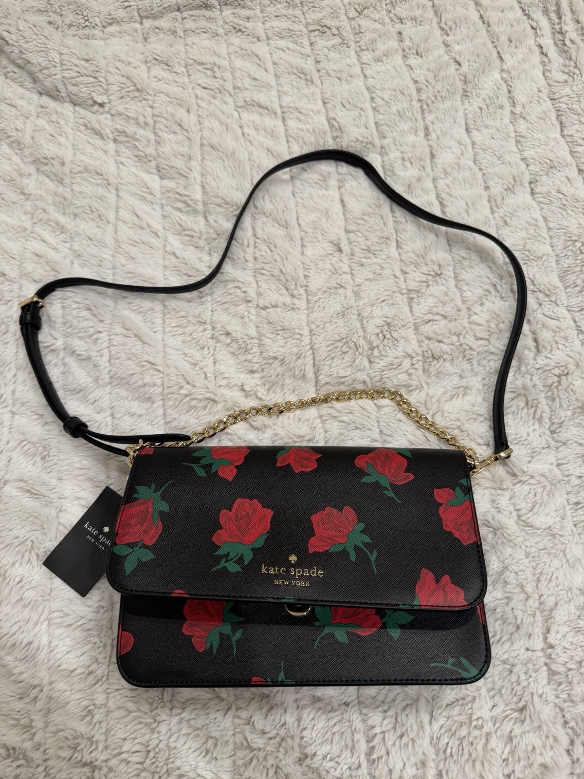 kate spade new york Rose Toss Madison Flap Crossbody Chain Strap Leather Bag