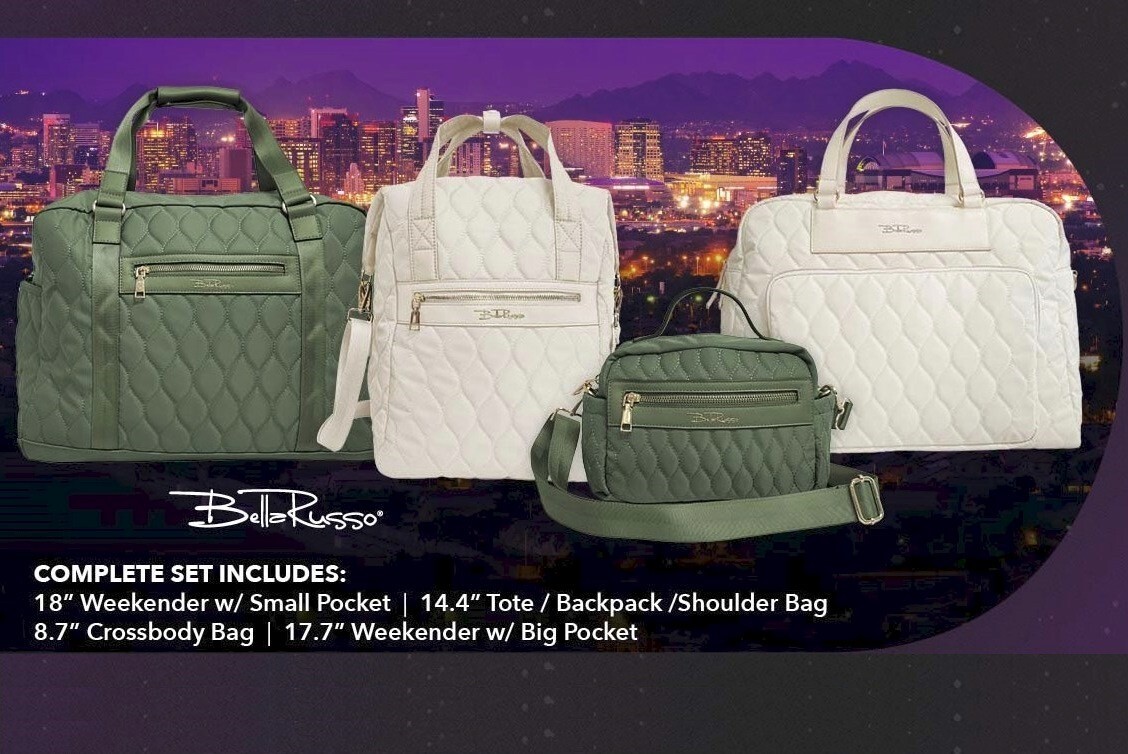 BELLA RUSSO Quilted Weekender Collection 14.4” Tote/Backpack/Shoulder Bag Ivory