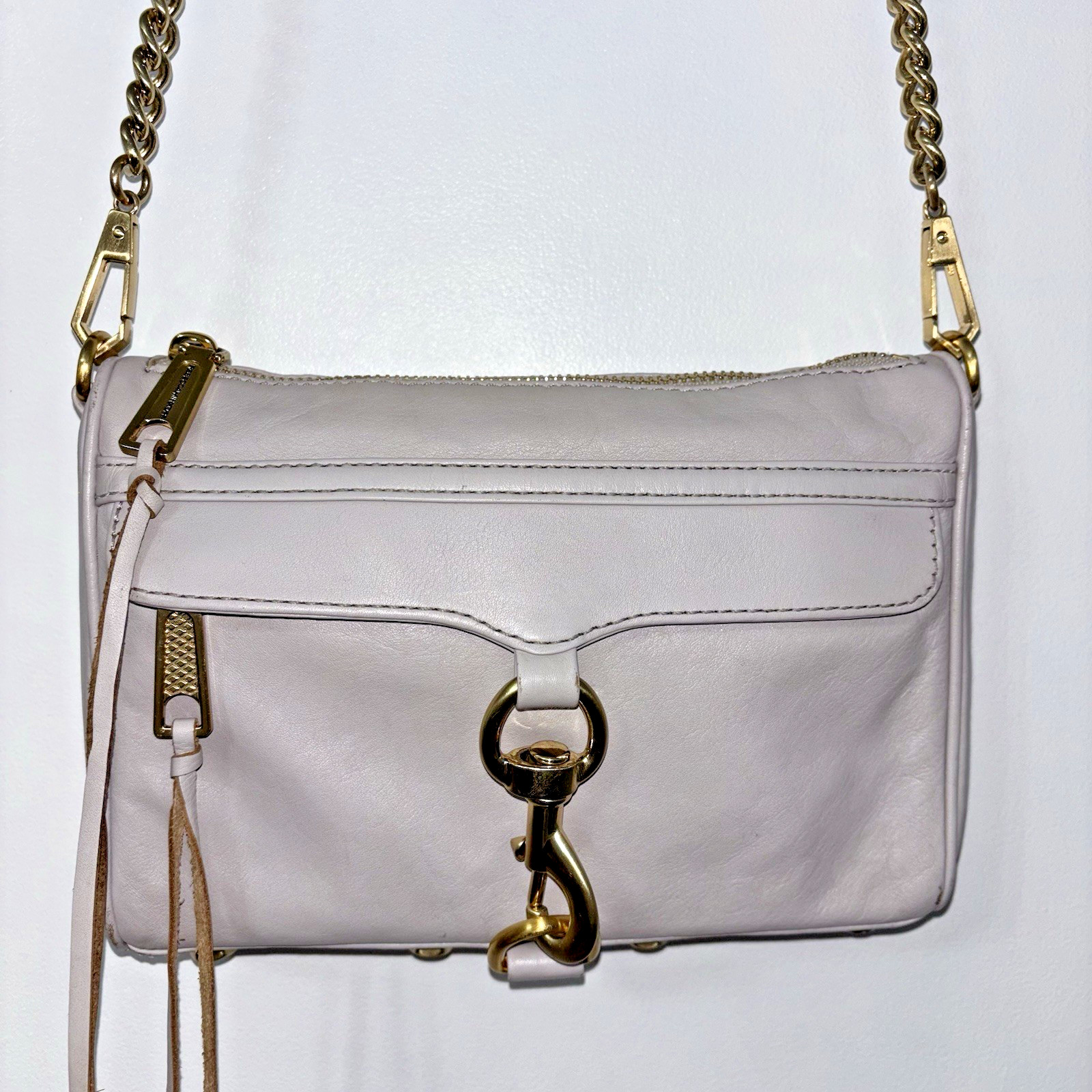 Rebecca Minkoff Mini Mac Leather Crossbody Shoulder Bag Tortora / Gray Color