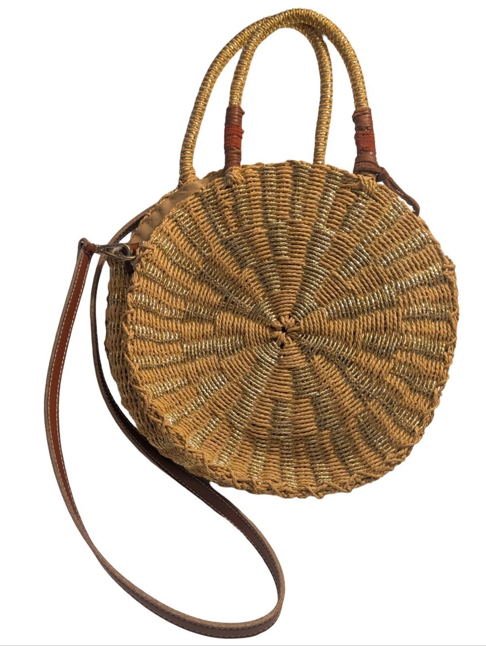 Sam Edelman Giuliana round straw tote in Gold Multi