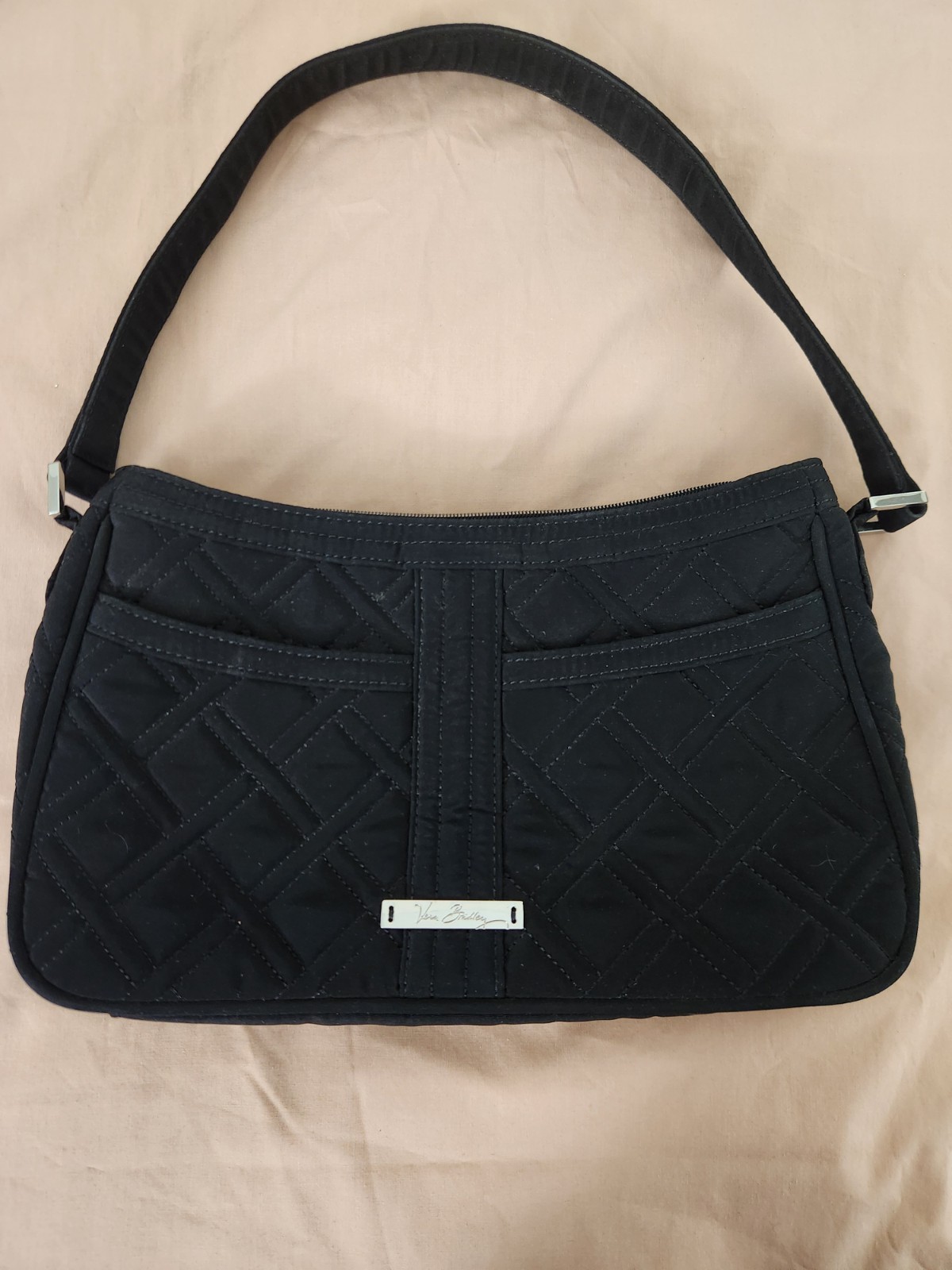 Vera Bradley Solid Black Quilted Purse Handbag Lined Lightweight Microfiber GUC