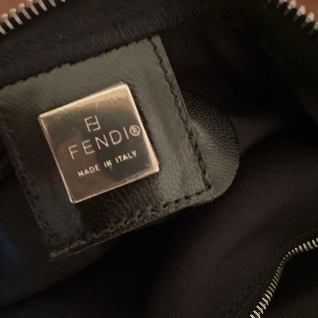 FENDI Mamma Baguette Shoulder Bag Black Cotton Jersey Leather FF Logo Vintage
